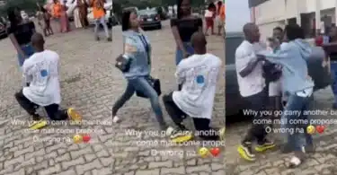 Drama as lady catches boyfriend proposing to another lady at mall (Video)