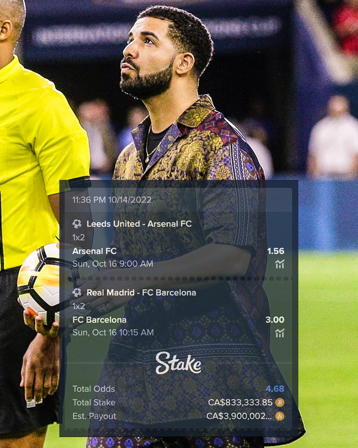 Drake Places Huge Bet On Barcelona And Arsenal