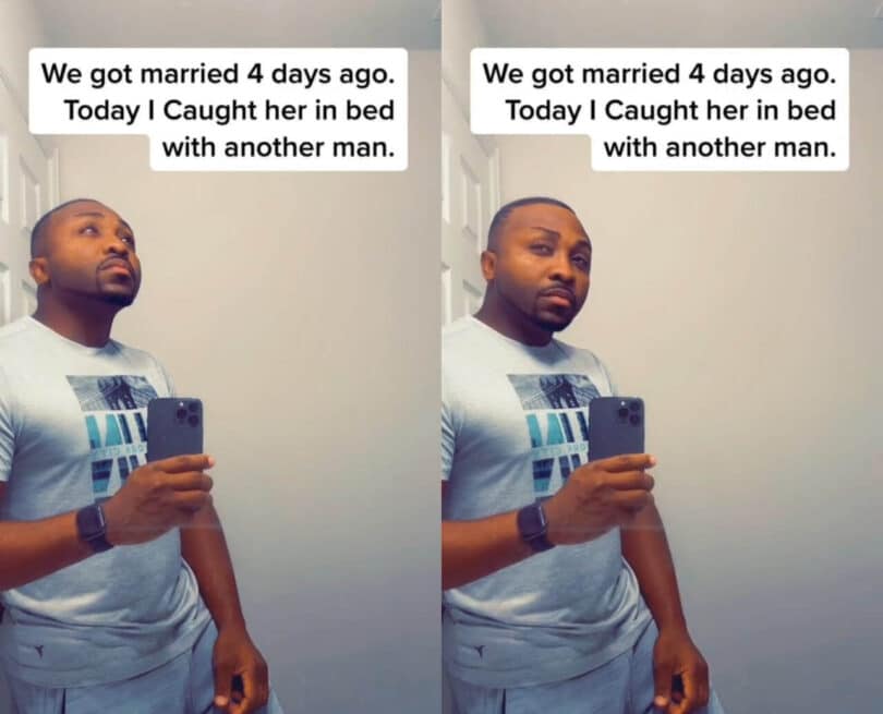 Man claims he caught his wife in bed with another man four days after their wedding