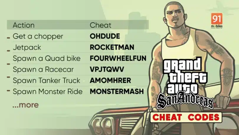 GTA San Andreas Cheats For PC, PS4, PS5, PS2