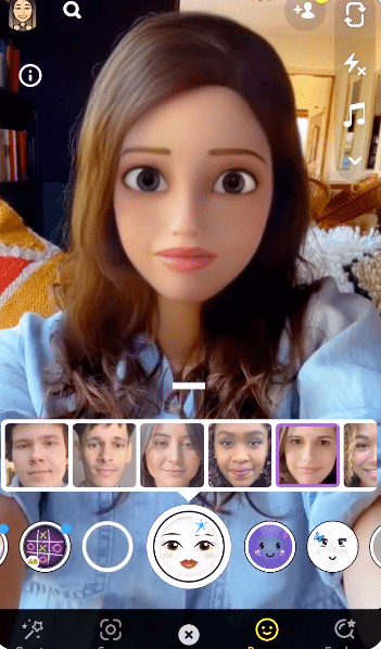 How to send a snap with the cartoon face lens